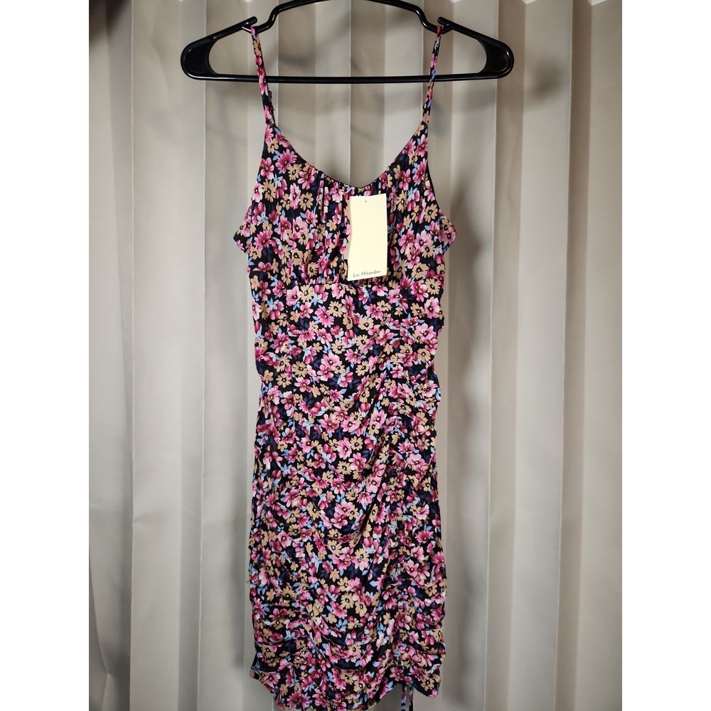 NWT Live To Be Spoiled Mesh Ruched Bodycon Mini Dress Floral Juniors Medium Kohl